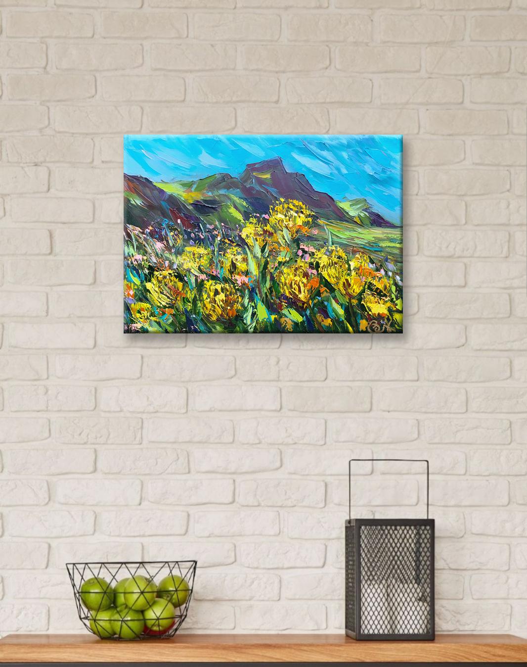 Pintura Protea Amarilla Paisaje Sudafricano Arte Original Flores 3