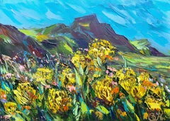 Yellow Protea Painting South African Landscape Original Art Flowers