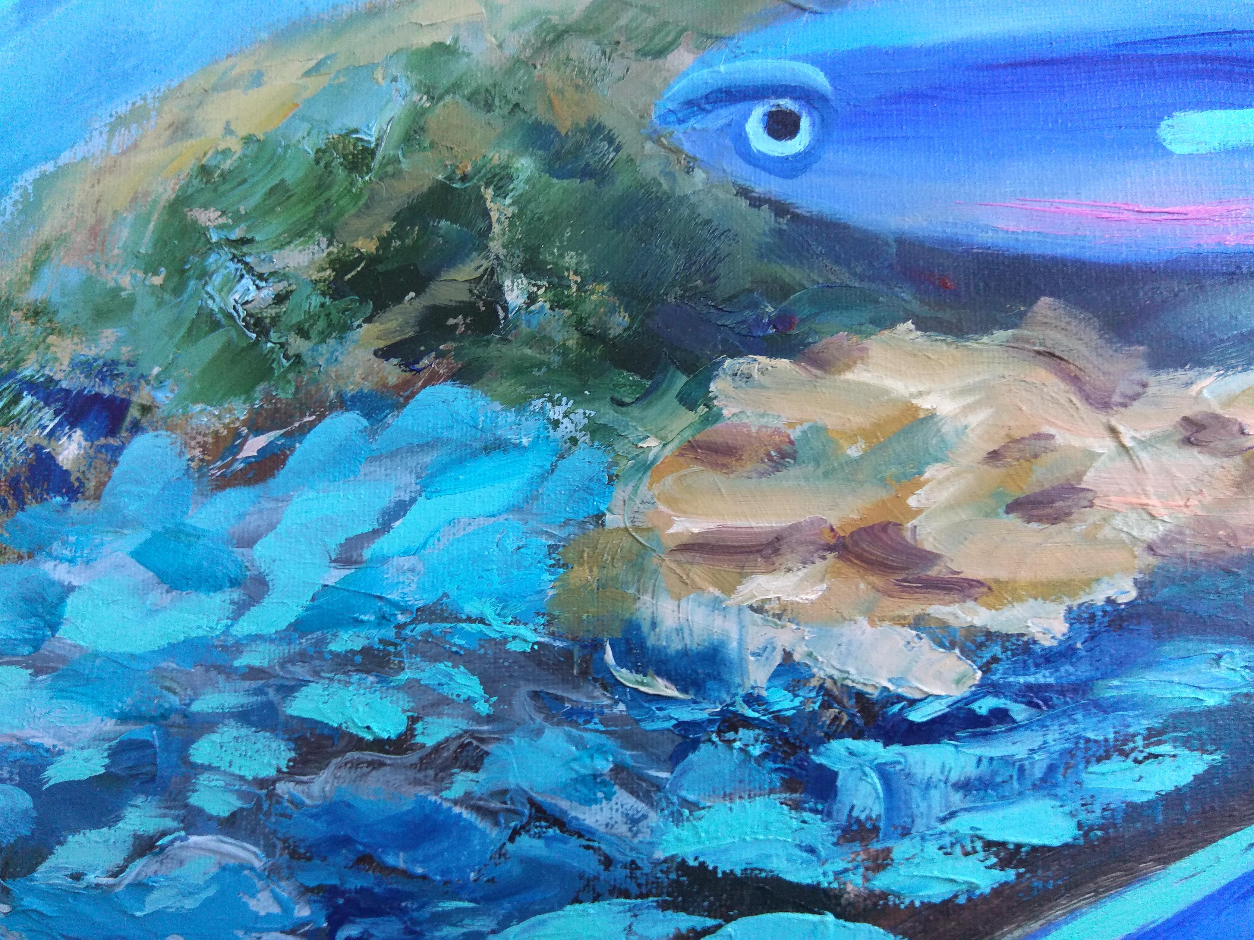 Blue Fish in Tropical Coral Reef Giclèe Pring with hand touch by Olga Nikitina 5
