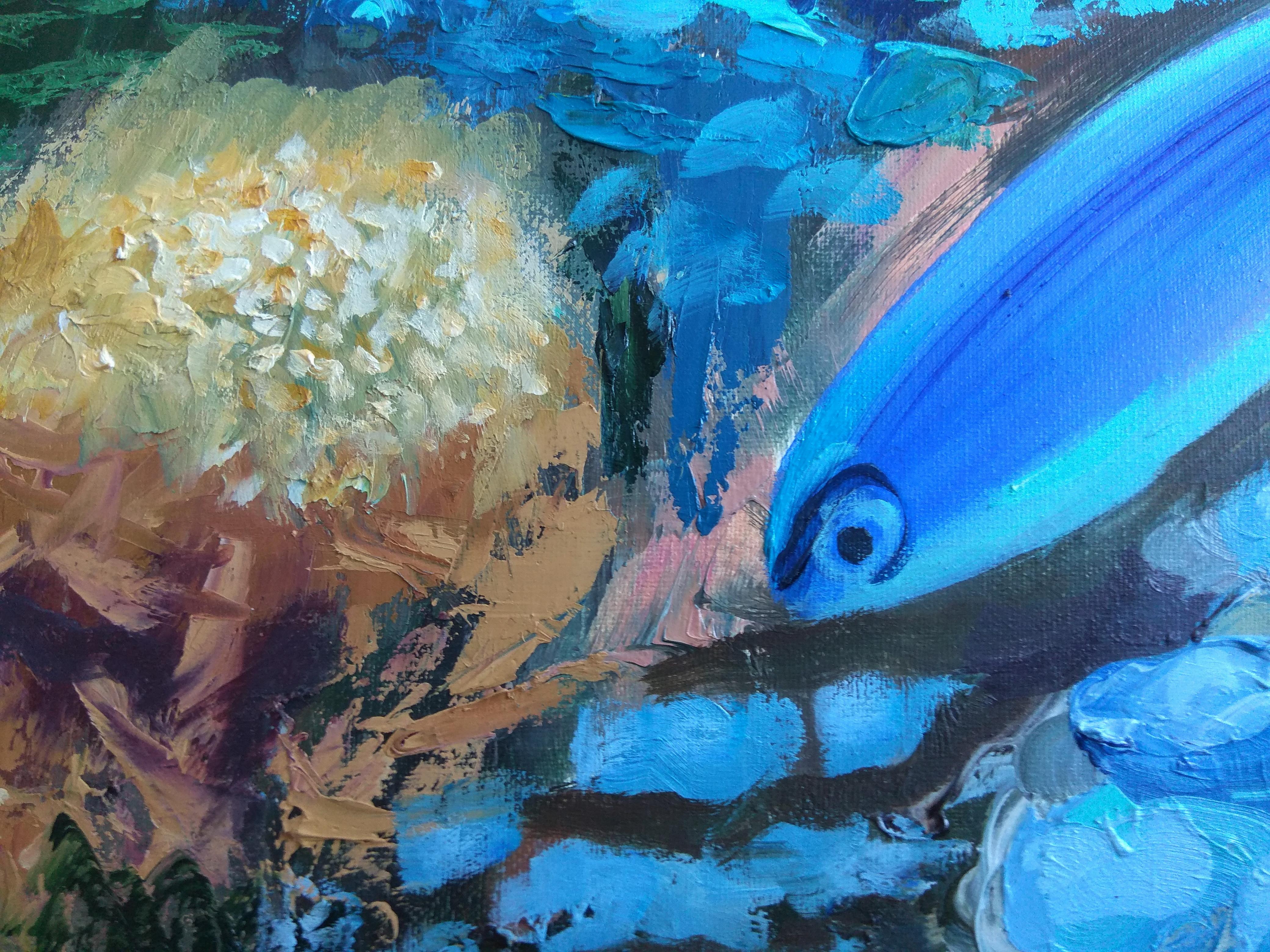 Blue Fish in Tropical Coral Reef Giclèe Pring with hand touch by Olga Nikitina 6