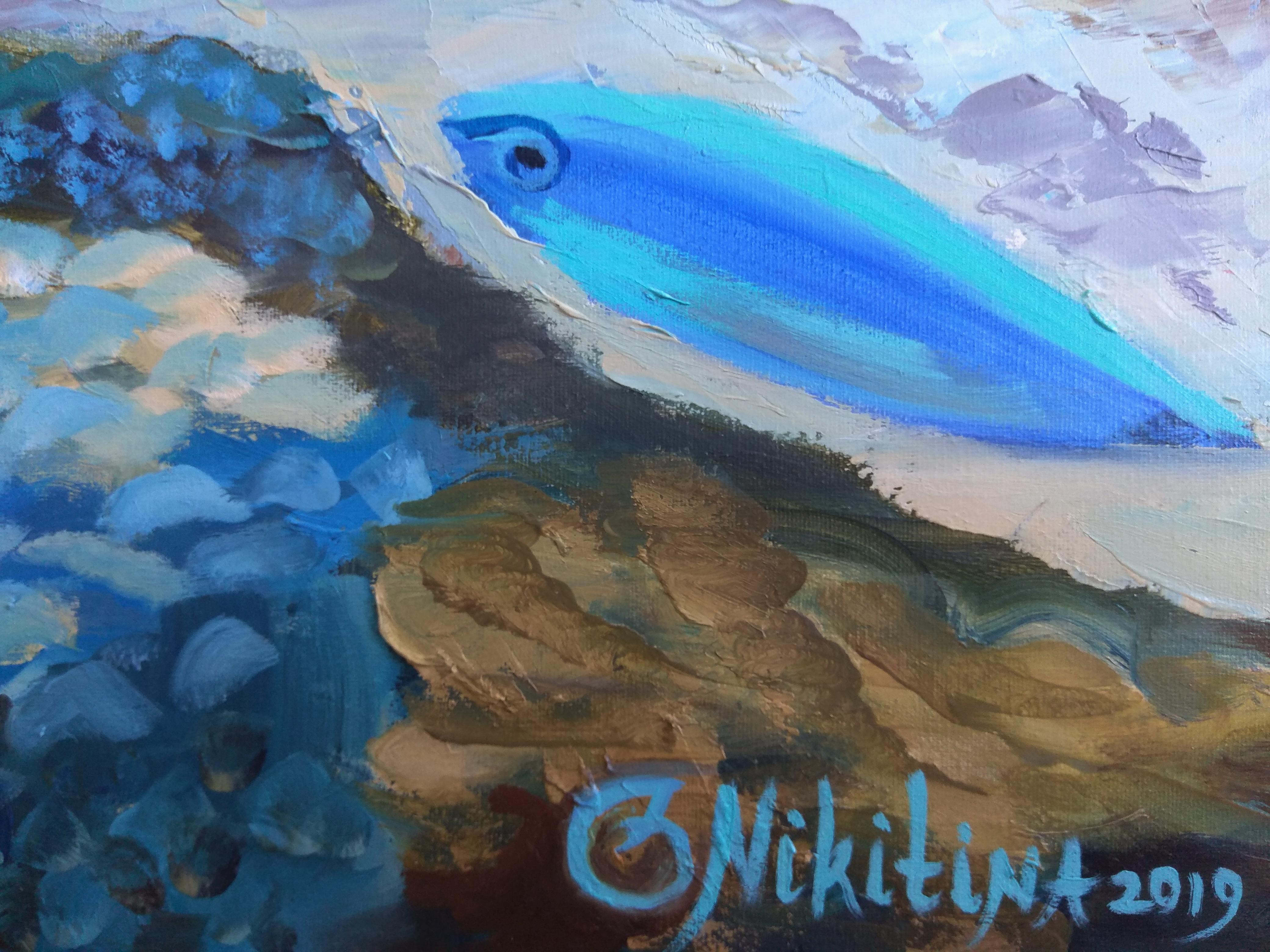 Blue Fish in Tropical Coral Reef Giclèe Pring with hand touch by Olga Nikitina 7