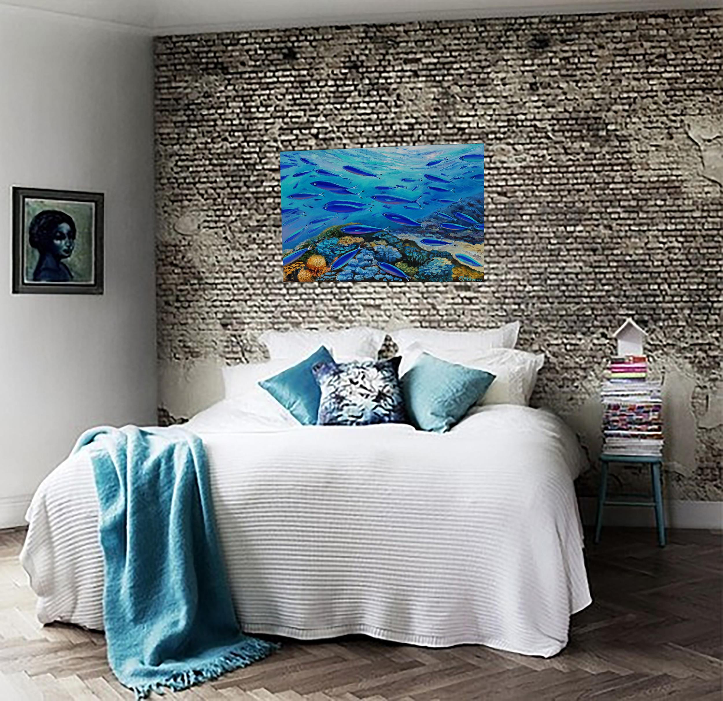 Blue Fish in Tropical Coral Reef Giclèe Pring with hand touch by Olga Nikitina 8