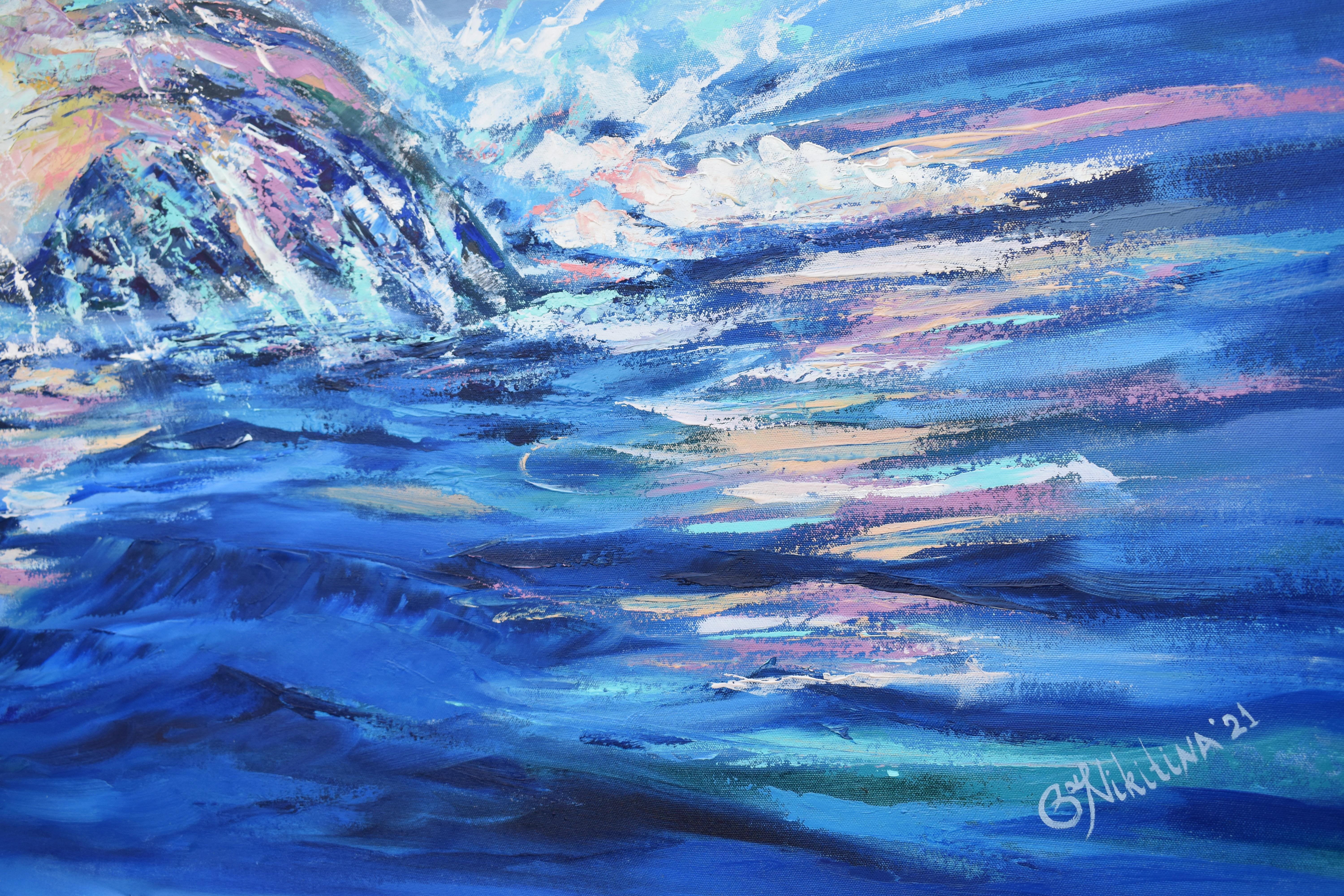 Peinture de baleine - Art océanique en vente 3