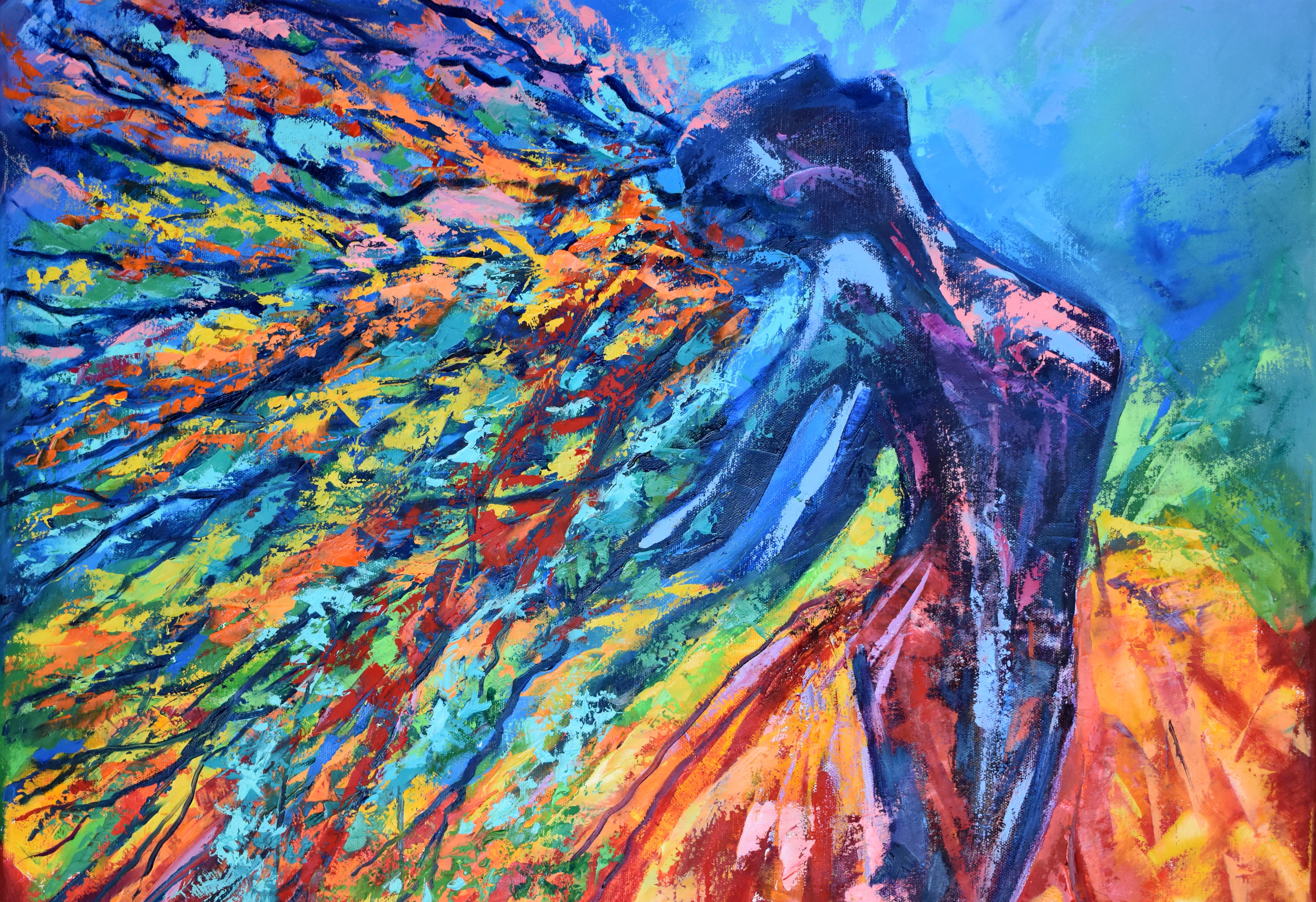 It is a GICLEE PRINT with my original oil painting Woman Universe
Signed by hand Olga Nikitina
I give a hand touch to all my prints on canvas – I make a couple of strokes with palette knife and oil or acrylic paints to underline the main accents of