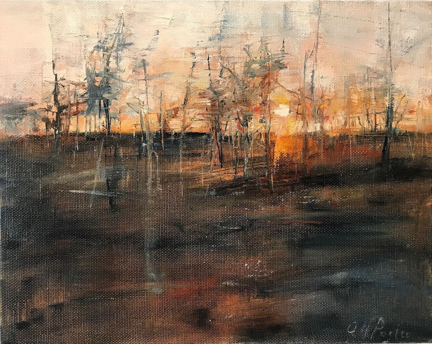 Homebound 16 x 20 pintura al óleo , envuelto en galería  Serie Paisaje en la carretera - Painting Impresionista de Olga Porter