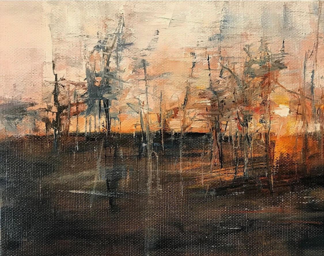 Homebound 16 x 20 pintura al óleo , envuelto en galería  Serie Paisaje en la carretera 1