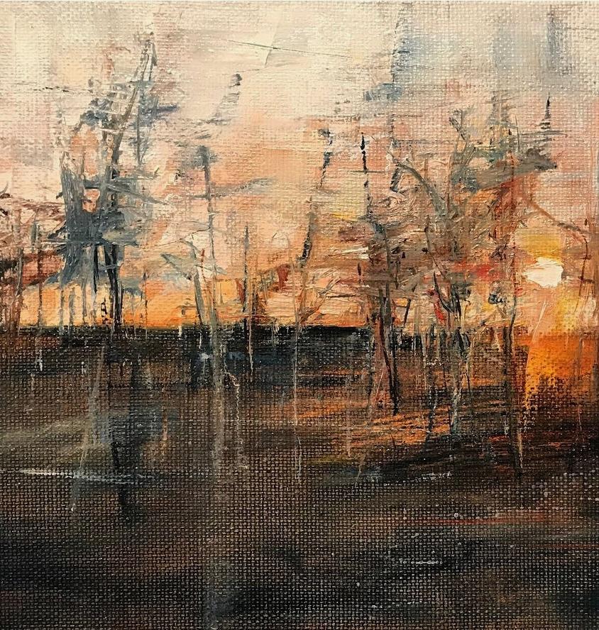 Homebound 16 x 20 pintura al óleo , envuelto en galería  Serie Paisaje en la carretera 2