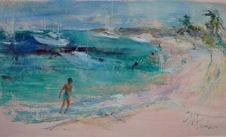 Olga Porter - Icacos, Puerto Rican Island, Oil, Framed, Plein Aire, 15 x  28, Caribbean For Sale at 1stDibs