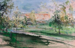  Park on the Turnaround , City Scene, Oil , Urban, Early Fall , Park in the City