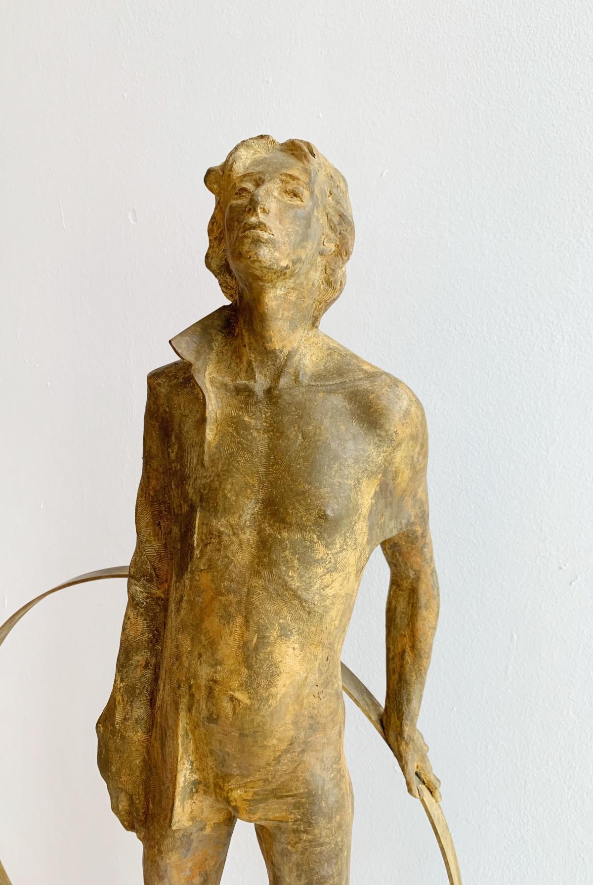 Boy with a hoop. Figurative bronze sculpture, Polish art, Limited edition - Sculpture by Olga Prokop-Misniakiewicz