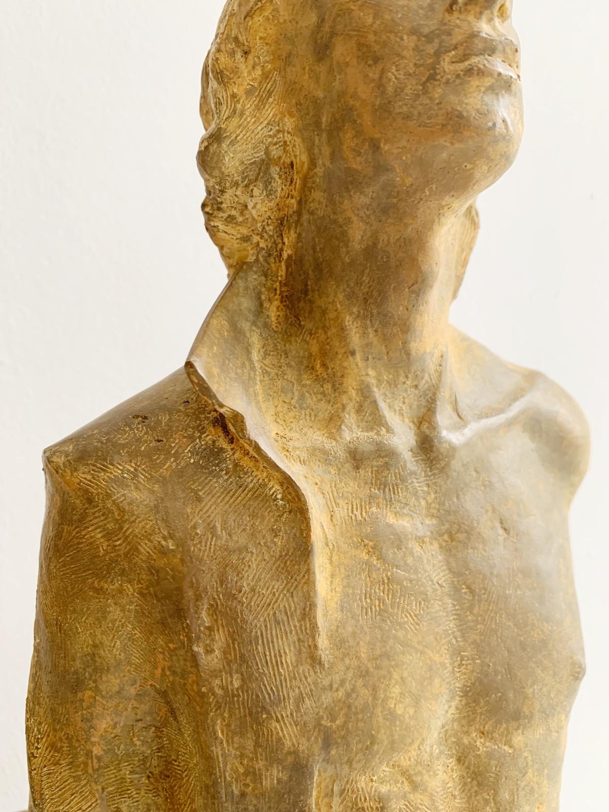 Boy with a hoop. Figurative bronze sculpture, Polish art, Limited edition - Post-Impressionist Sculpture by Olga Prokop-Misniakiewicz