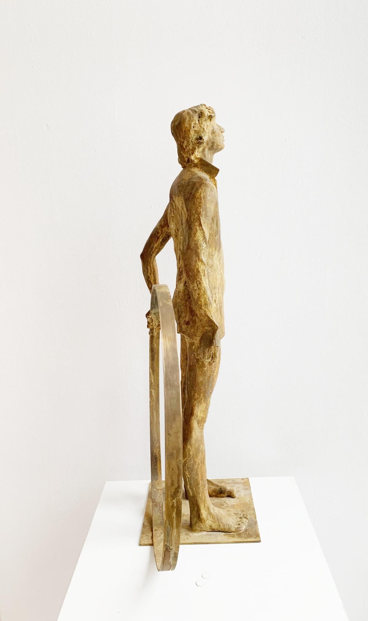 Boy with a hoop. Figurative bronze sculpture, Polish art, Limited edition 1