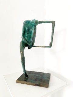 On a carpet hanger. Figurative bronze sculpture Polish art, Limited edition