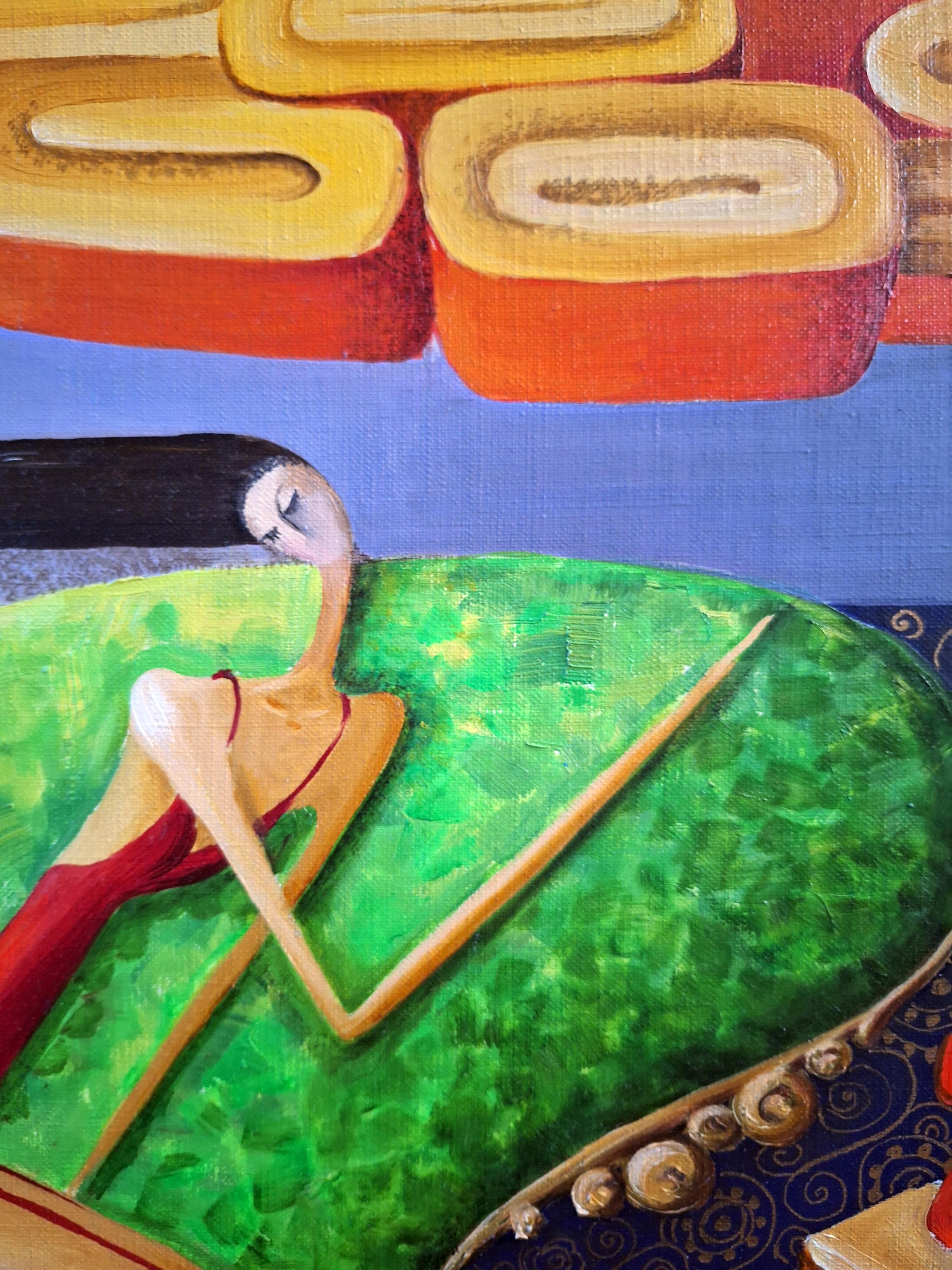 Appelez-moi, s'il vous plaît. - Bleu Figurative Painting par Olga Radionova