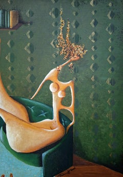 Quadro "Signora in una stanza verde", stile astratto, con cornice, 60x80 cm