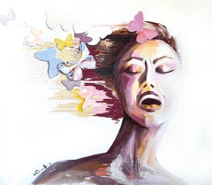 Liberation. Painting with Wool Embroidery, Figurative, 70x80 cm