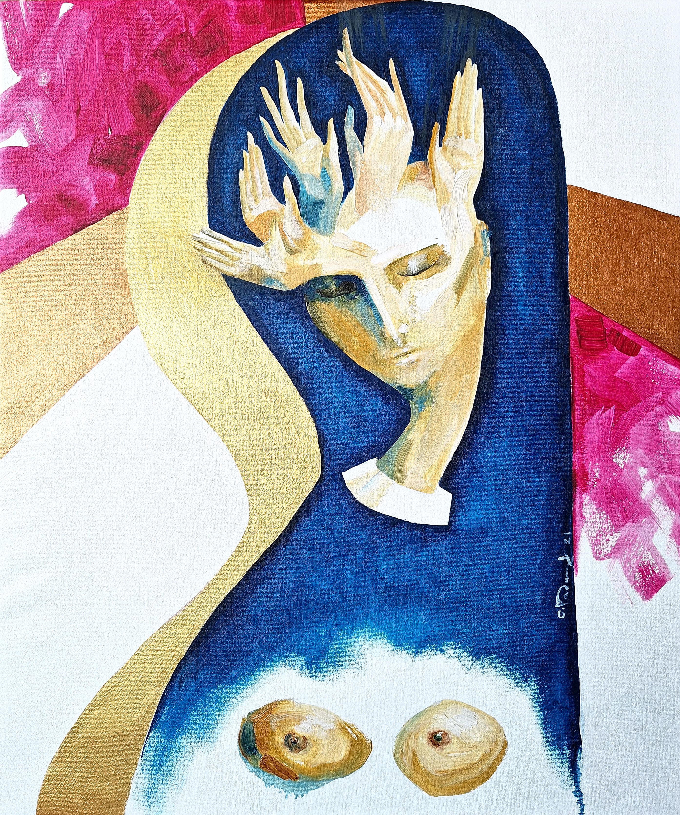 "Prayer" Contemporary Painting, 60x50 cm, Meditative Allegory Art