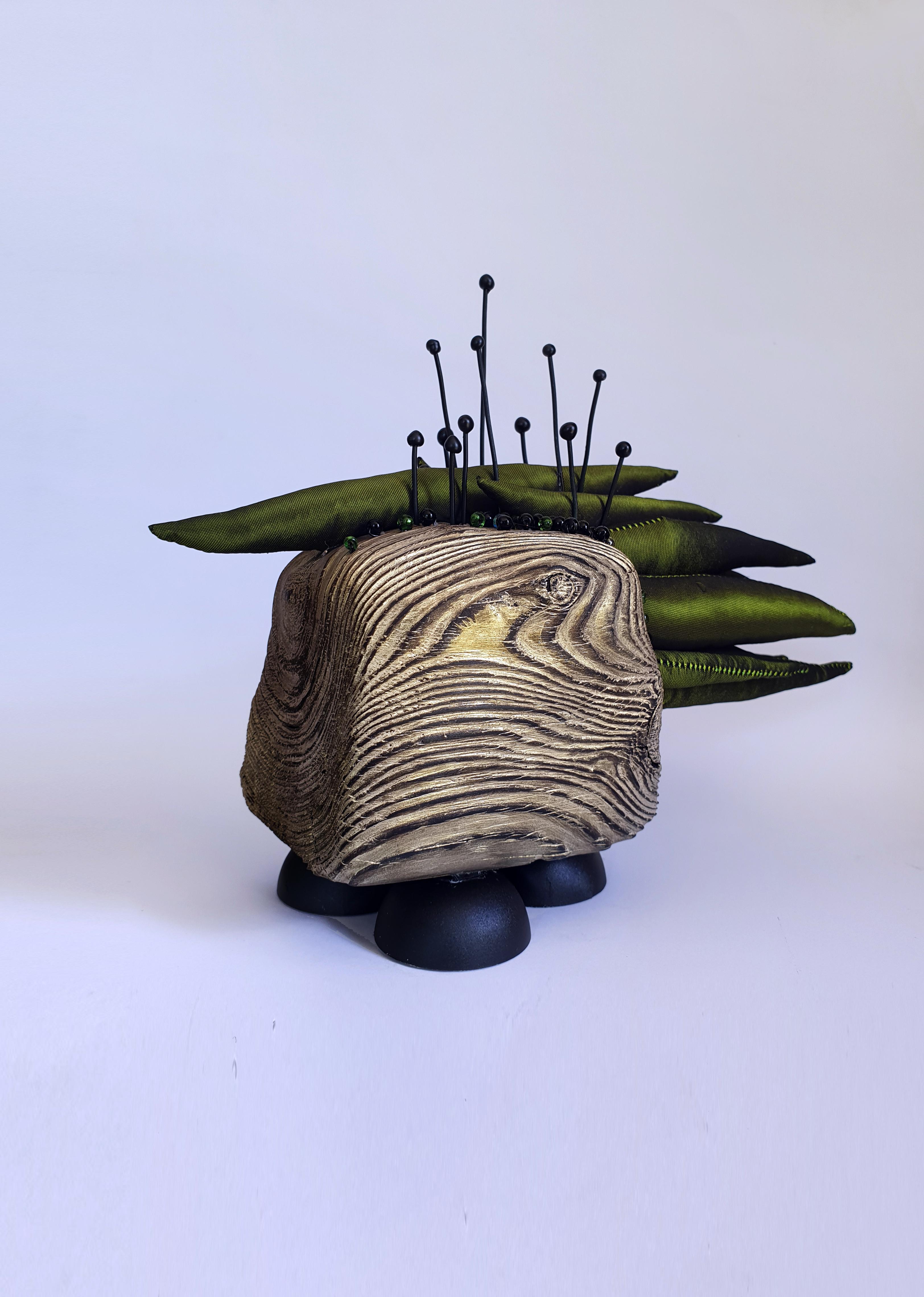 Olga Radionova Abstract Sculpture - Fungi (Alien series). Contemporary Fantasy Textile Wooden Interior Sculpture
