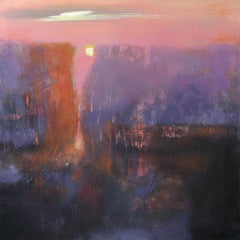 Pink Sunset, Abstract Original Art Painting