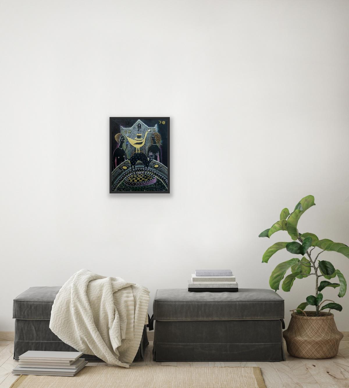 Conversación - Siglo XXI, Pintura Figurativa Contemporánea, Técnica Mixta - Nude Painting Negro de Olga Sazykina