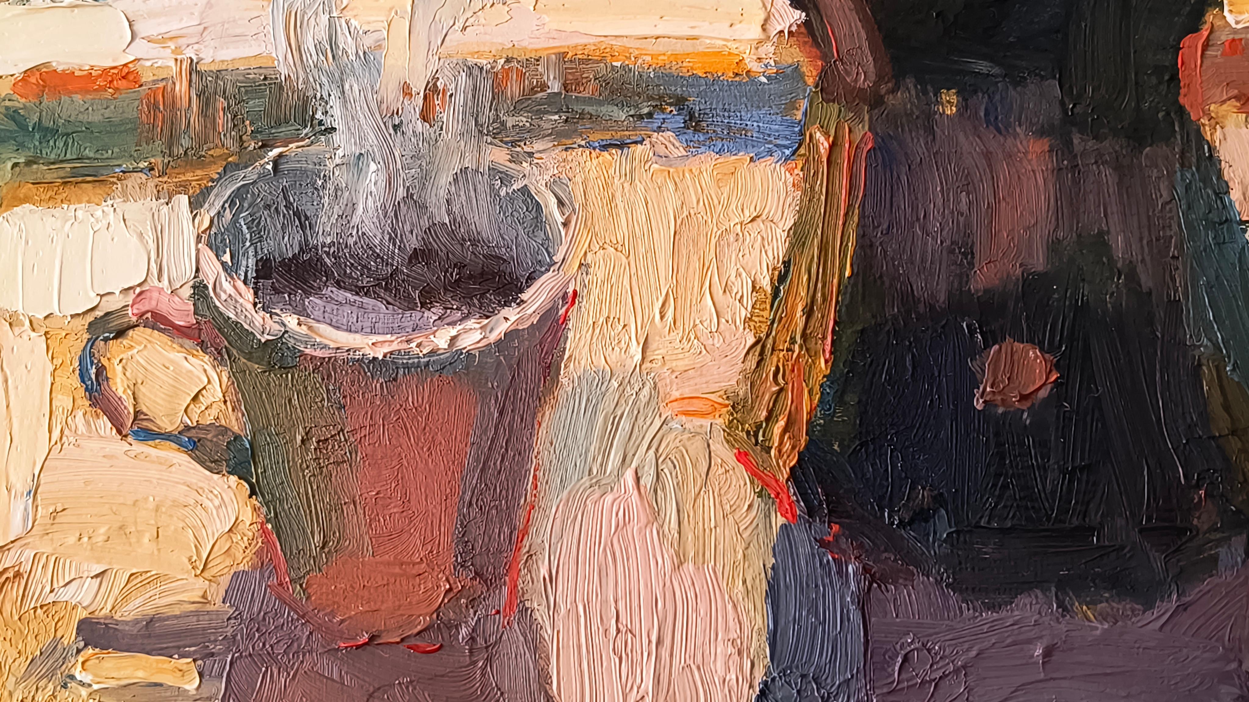 Buongiorno. Nature morte, impressionnisme, horizontale, café en vente 4