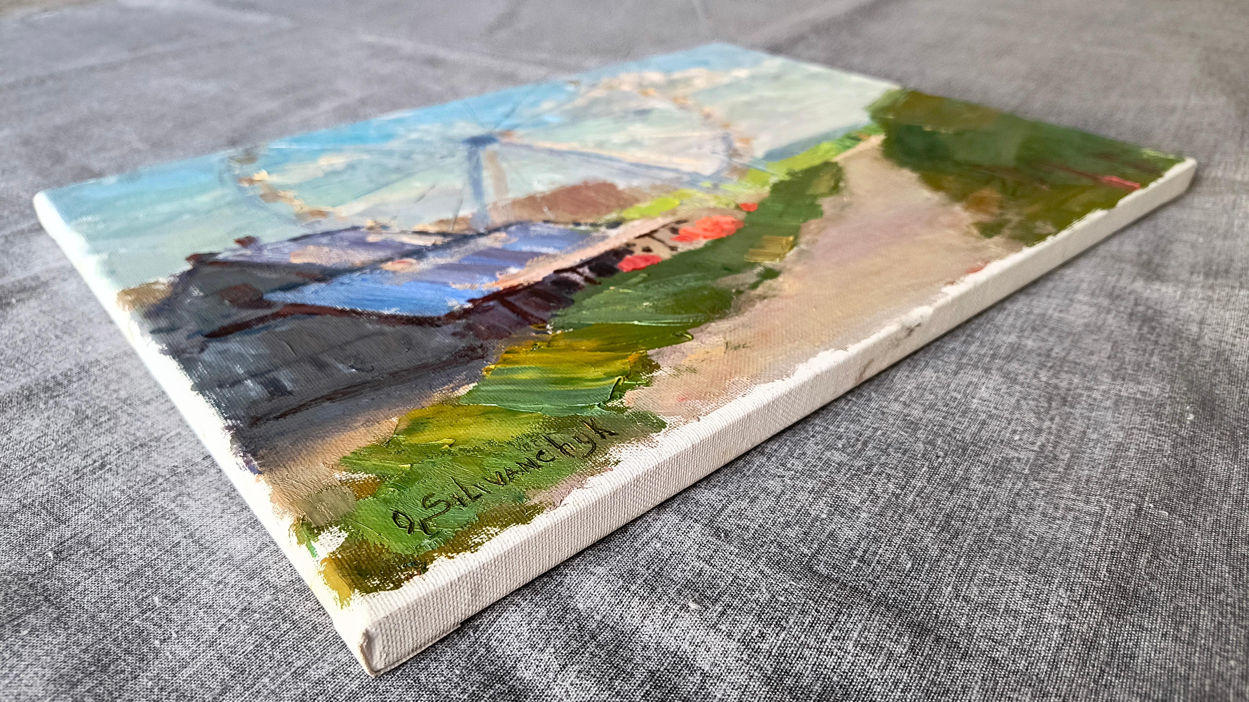 This landscape, created with oil paints on canvas, was painted en plein air near the shores of the North Sea in the Netherlands, in the picturesque port town of Katwijk. The artwork was created as part of the annual international plein air painting