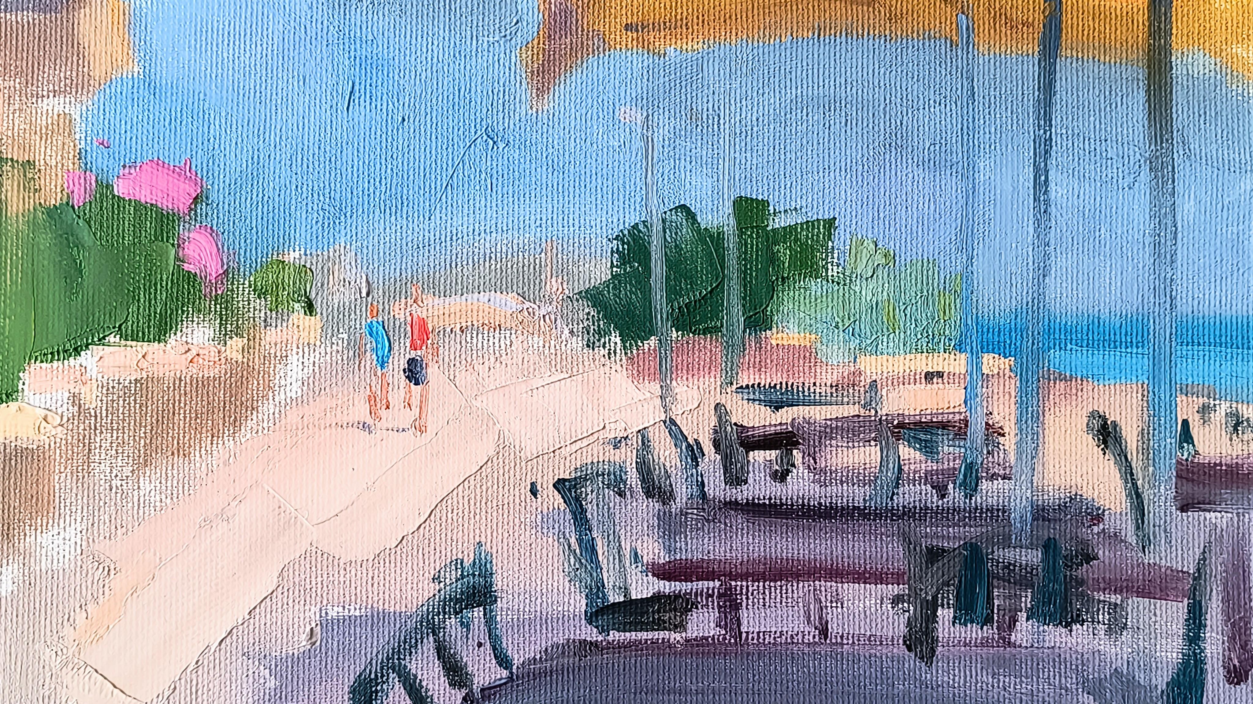 Hot afternoon. Landscape, Impressionism, Canvas, Oil painting, Nature, Sea. - Painting by Olga Silivanchyk