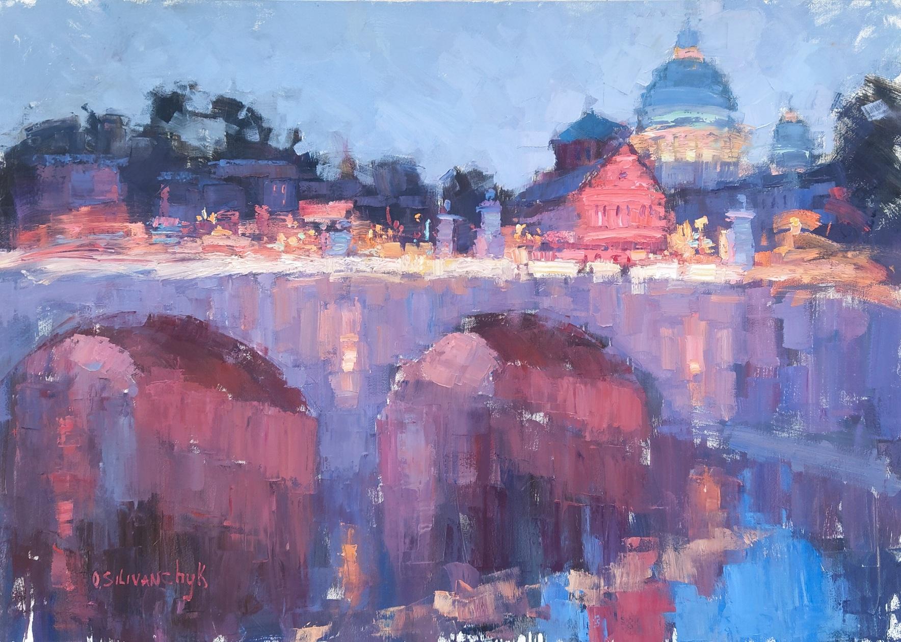 Luce serale. Landschaftsmalerei, Impressionismus, horizontal, Abend, Stadt