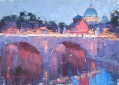 Luce serale. Landscape painting, impressionism, horizontal, evening, city