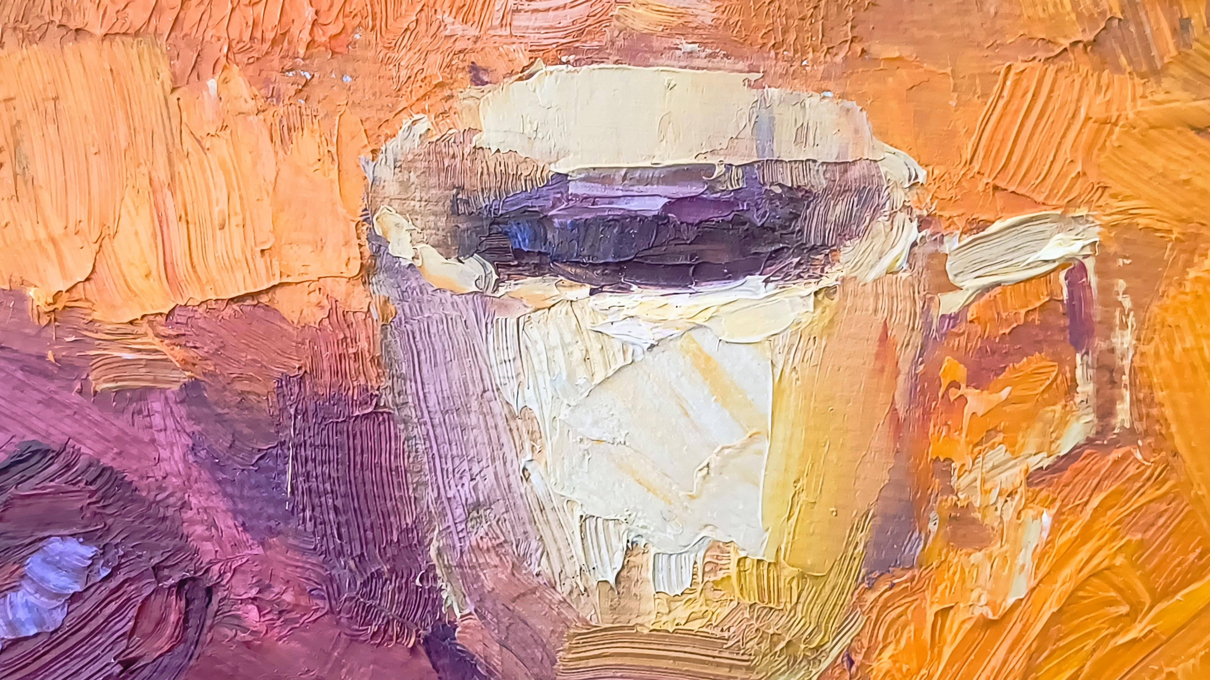 Mille e una notte

Questa natura morta, realizzata con colori a olio su tela, è caratterizzata da un tema arabo. Dipinto dal vero, raffigura una caffettiera araba tradizionale, datteri e una tazza di caffè caldo appena preparato.

I colori vivaci e