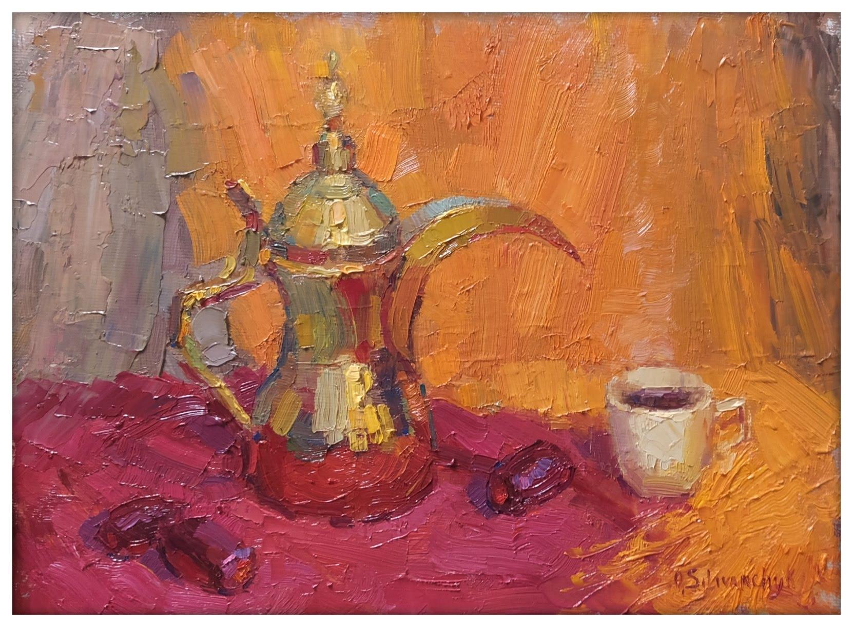 Still-Life Painting di Olga Silivanchyk - Mille e una notte. Natura morta, Impressionismo, Tela, Pittura a olio, Belle arti.