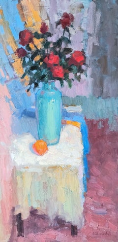 Natura morta con le rose. Natura morta, rose, pittura a olio, floreale, tela.