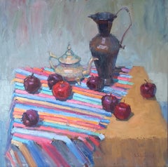 Natura morta Orientale. Natura morta, frutta, pittura a olio, impressionismo