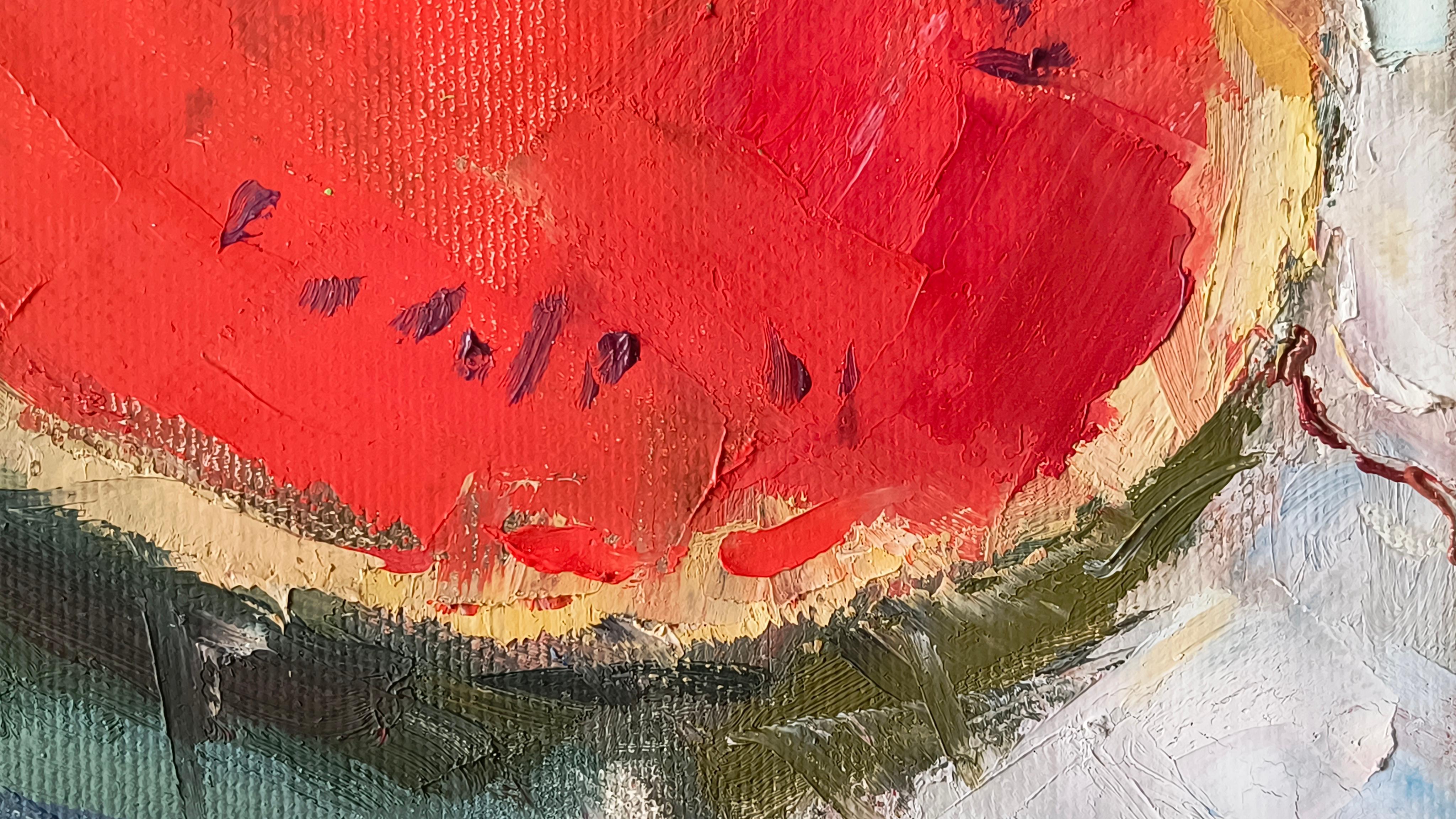 Rosso d'estate, vertical, painting, impressionism, fruits, still life For Sale 2