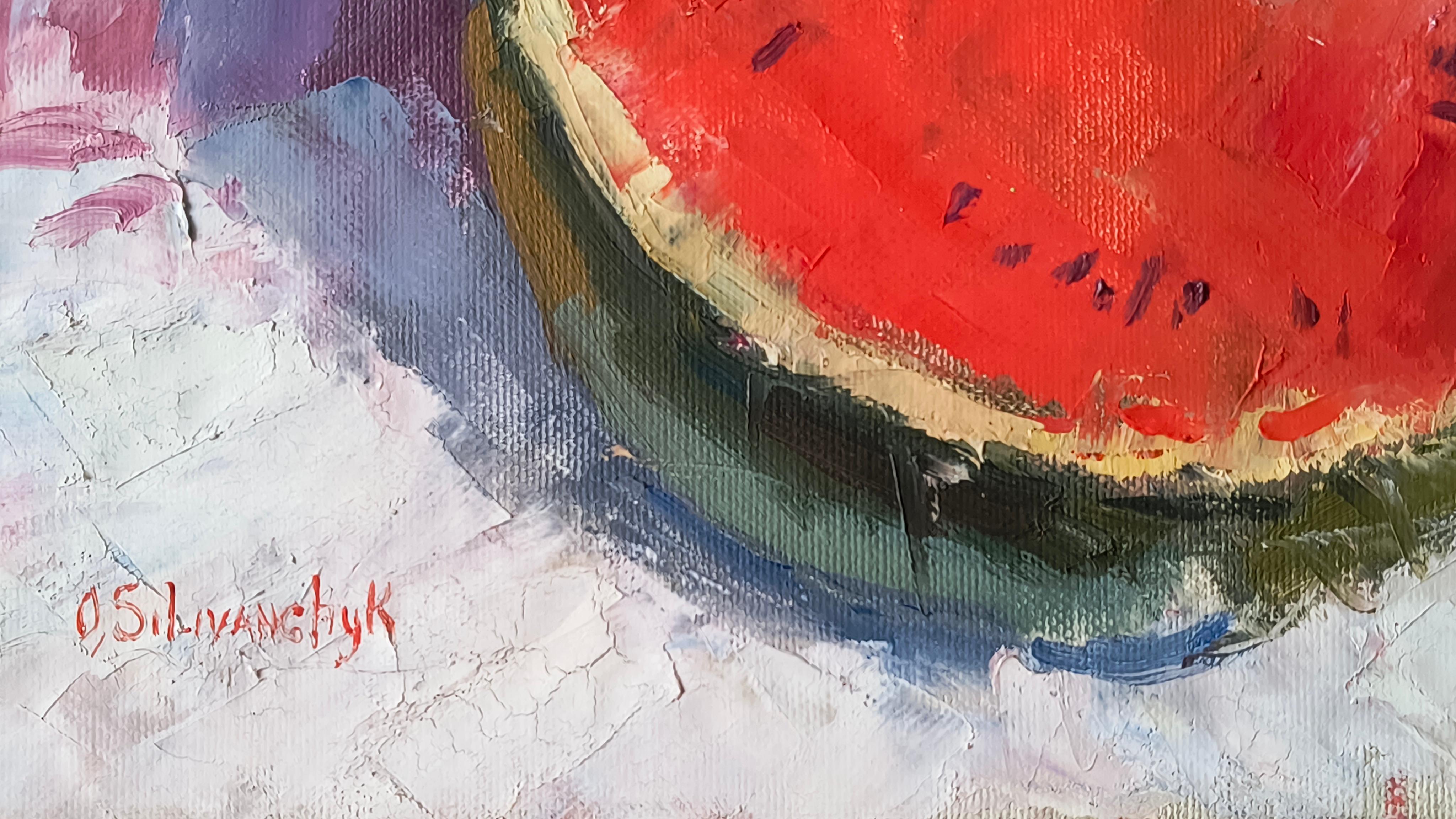 Rosso d'estate, vertical, painting, impressionism, fruits, still life For Sale 3