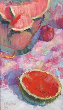 Rosso d'estate, verticale, pittura, impressionismo, frutta, natura morta