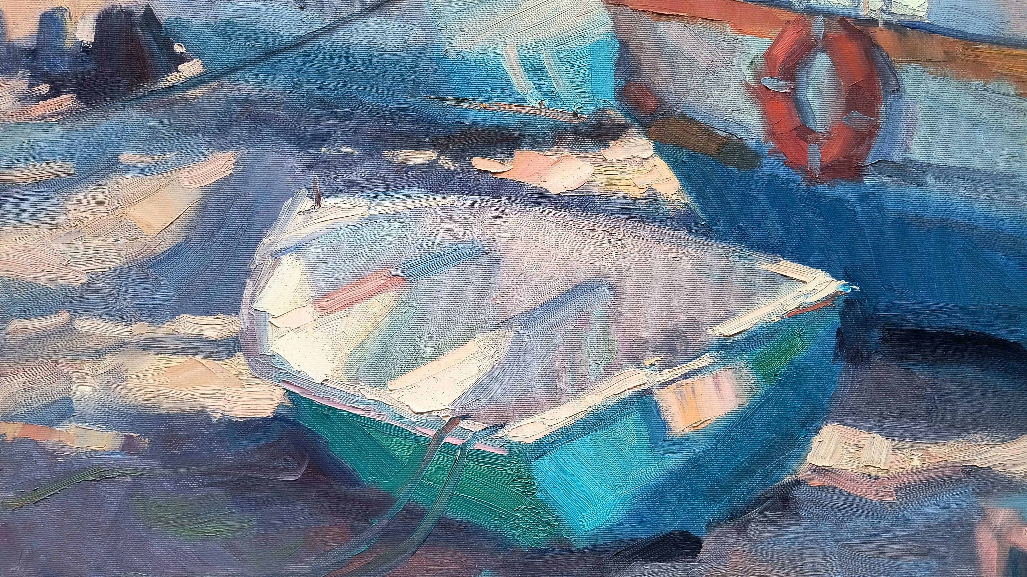Sulla Riva. Landschaft, Meer, Morgen, Licht, Boote, Ölgemälde, Impressionismus. im Angebot 6