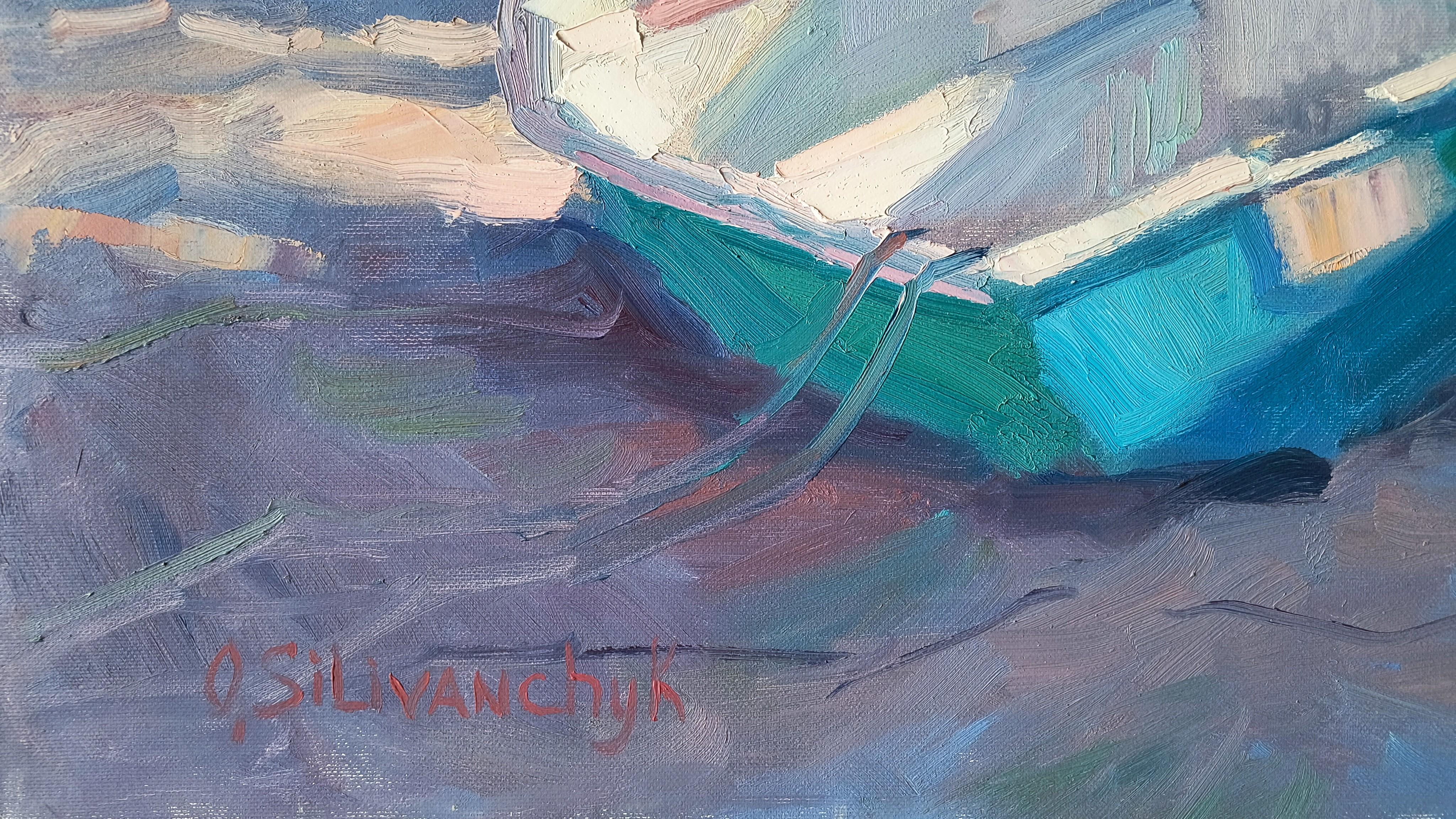Sulla Riva. Landschaft, Meer, Morgen, Licht, Boote, Ölgemälde, Impressionismus. – Painting von Olga Silivanchyk