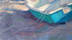 Sulla Riva. landscape, sea, morning, light, boats, oil painting, impressionism.