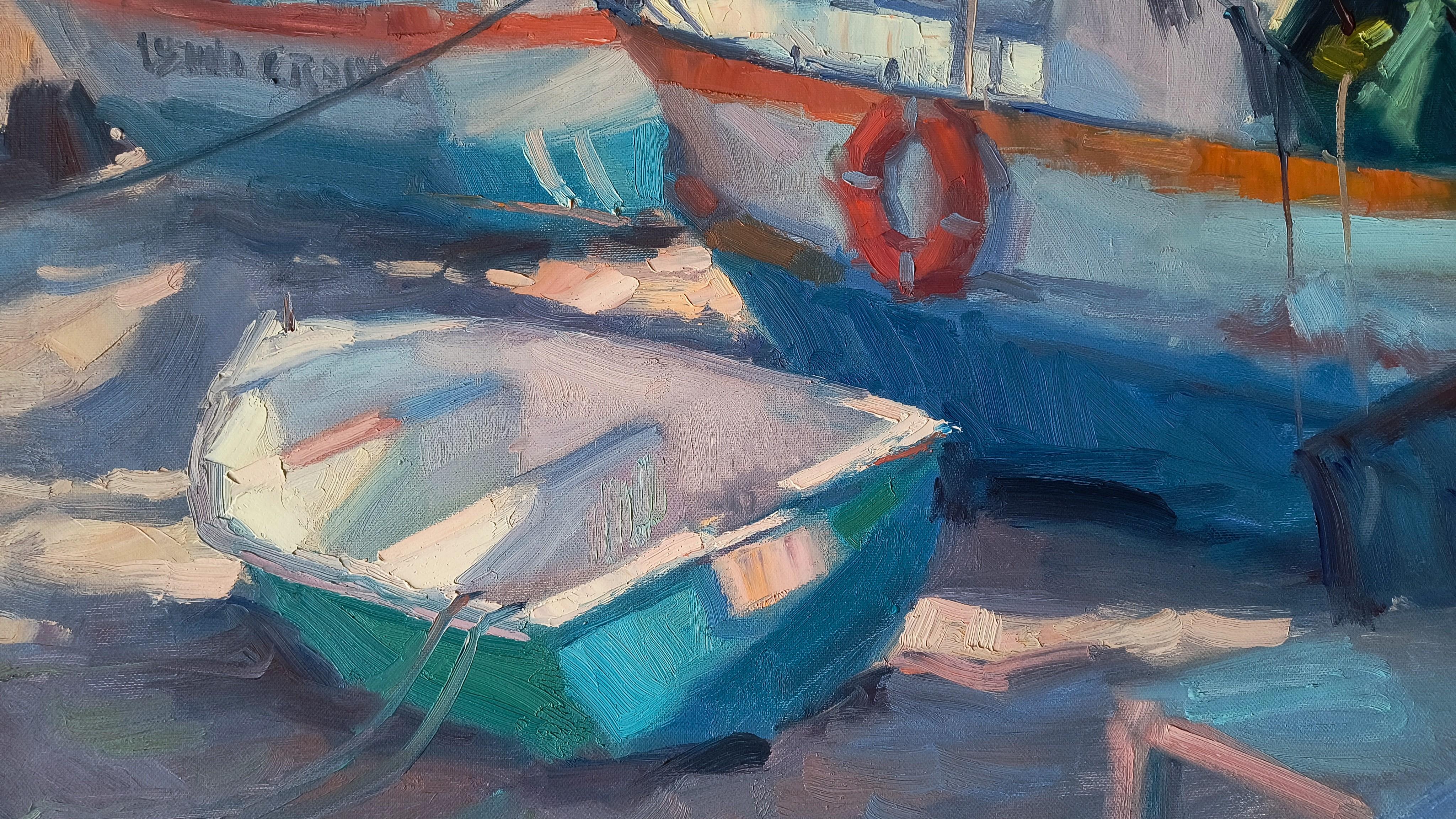 Sulla Riva. Landschaft, Meer, Morgen, Licht, Boote, Ölgemälde, Impressionismus. im Angebot 1