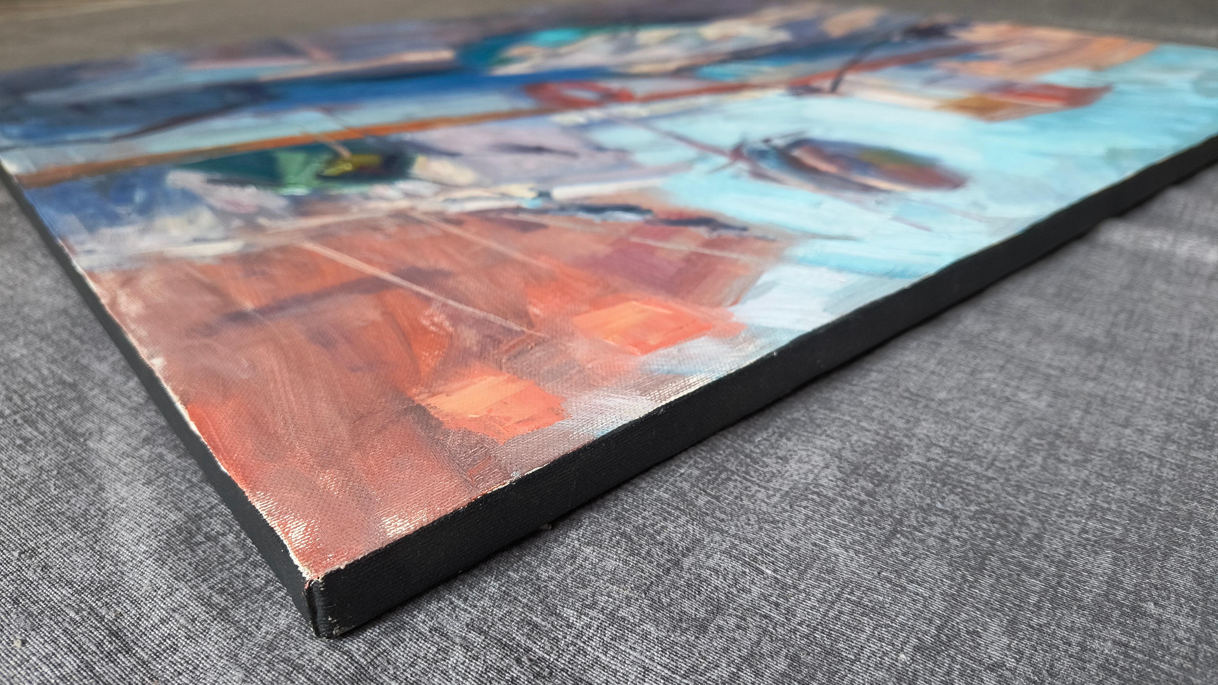 Sulla Riva. Landschaft, Meer, Morgen, Licht, Boote, Ölgemälde, Impressionismus. im Angebot 3