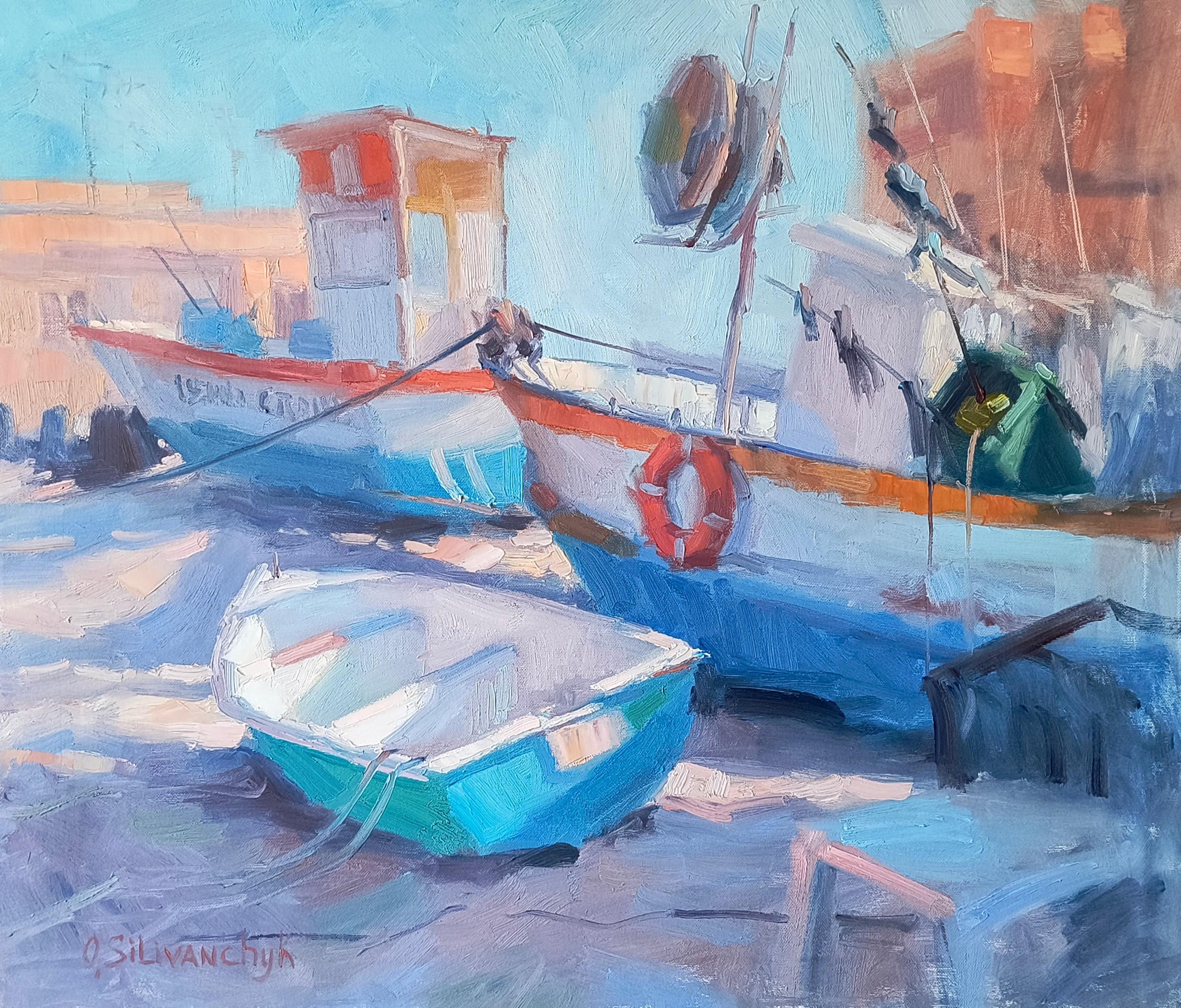 Olga Silivanchyk Landscape Painting – Sulla Riva. Landschaft, Meer, Morgen, Licht, Boote, Ölgemälde, Impressionismus.