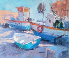 Sulla Riva. landscape, sea, morning, light, boats, oil painting, impressionism.