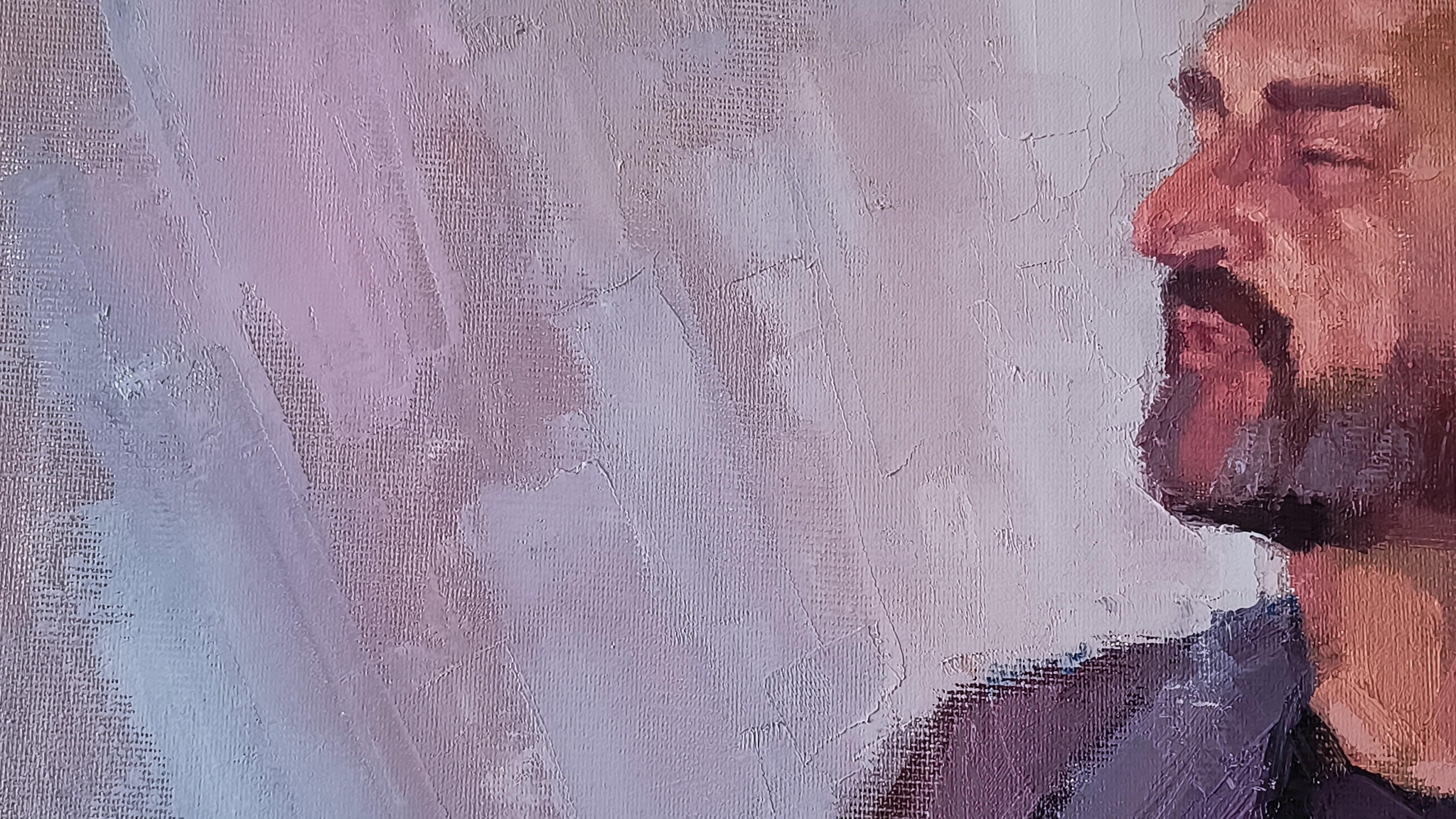 La musica del ritratto. Musica, ritratto, musicista, chitarra, pittura a olio. - Portrait Painting Grigio di Olga Silivanchyk