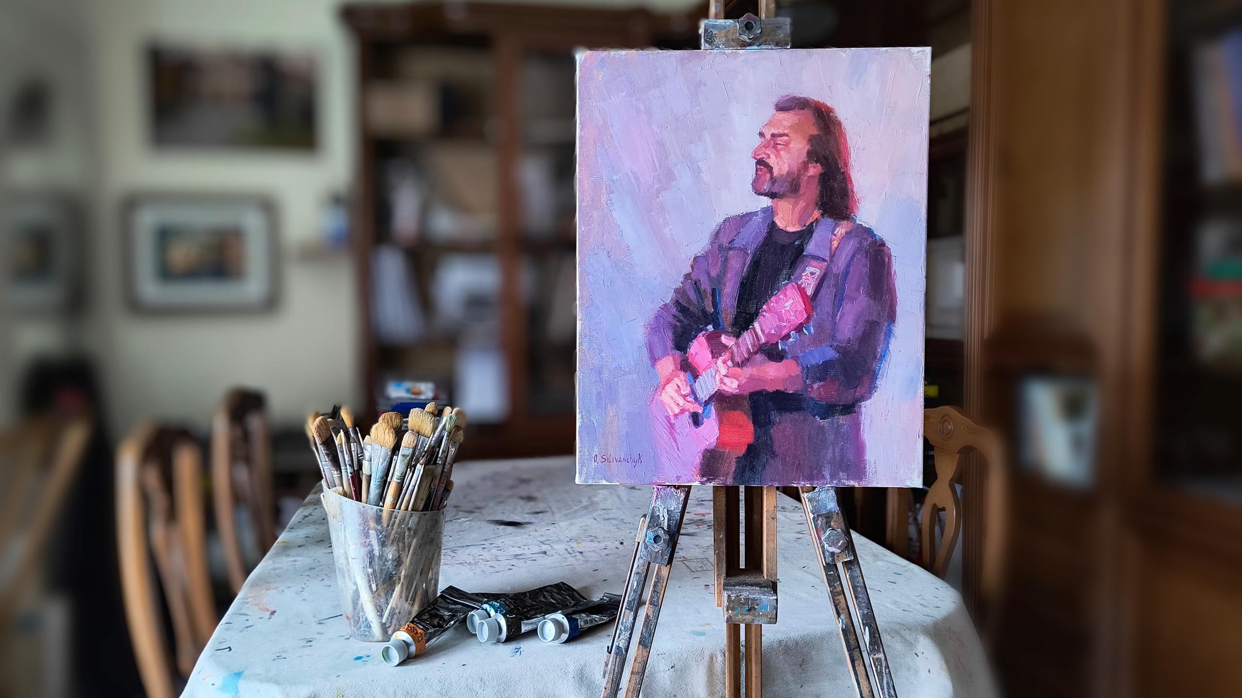 La musica del ritratto. Musica, ritratto, musicista, chitarra, pittura a olio. in vendita 1