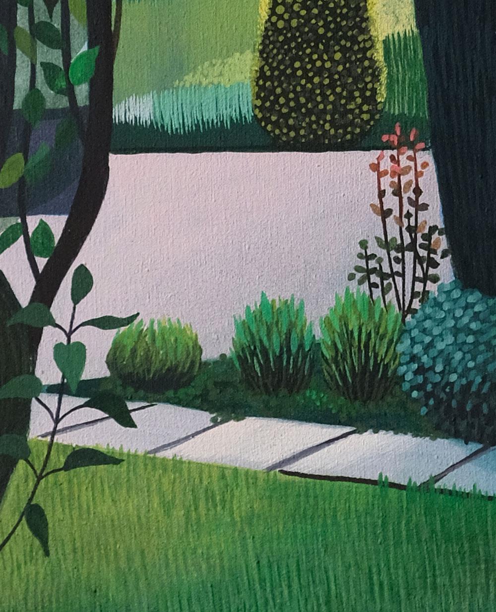Jardin de Grandma - peinture de paysage, peinture minimaliste - Minimaliste Painting par Olga Szczechowska