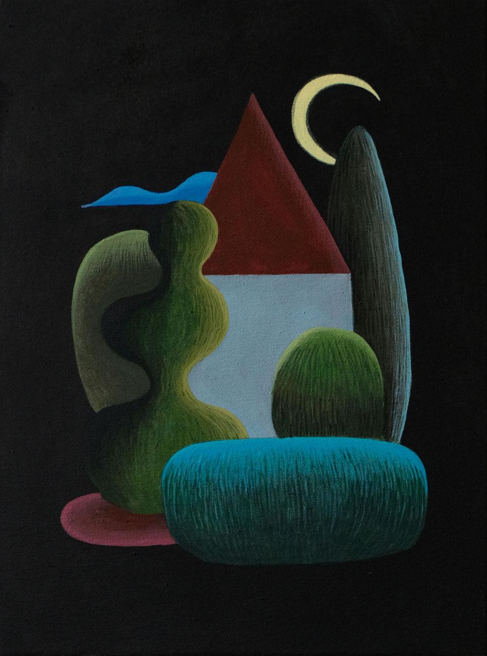 Olga Szczechowska Landscape Painting - House 1 - landscape painting, minimalist painting