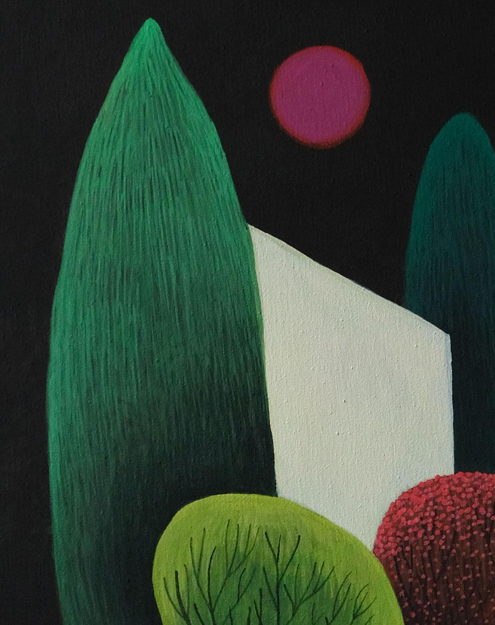 House 3 - landscape painting, minimalist painting - Black Landscape Painting by Olga Szczechowska
