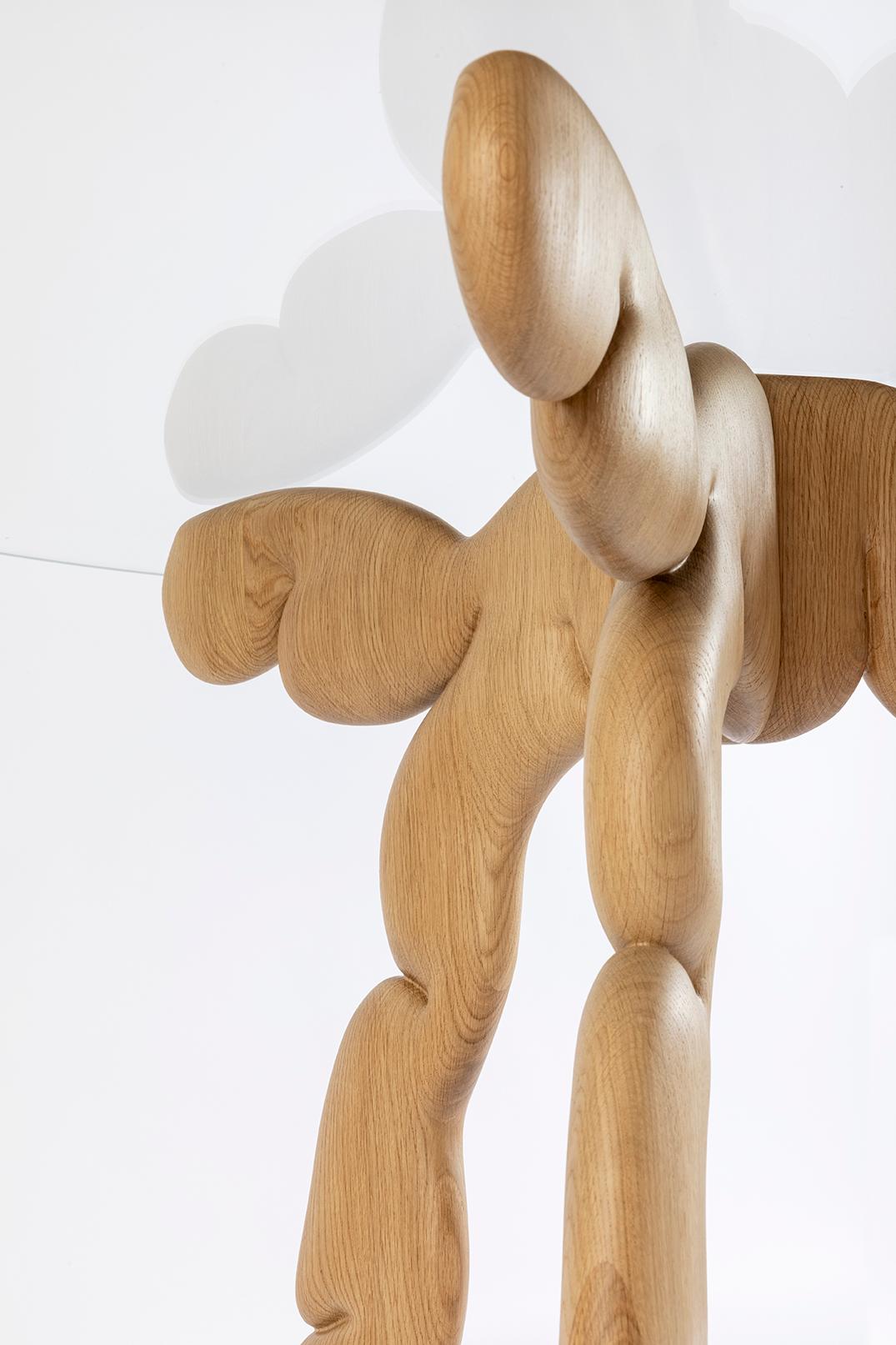 Mesa Olga en madera maciza de roble y tapa de cristal By Matteo Cibic Made in Italy en venta 4