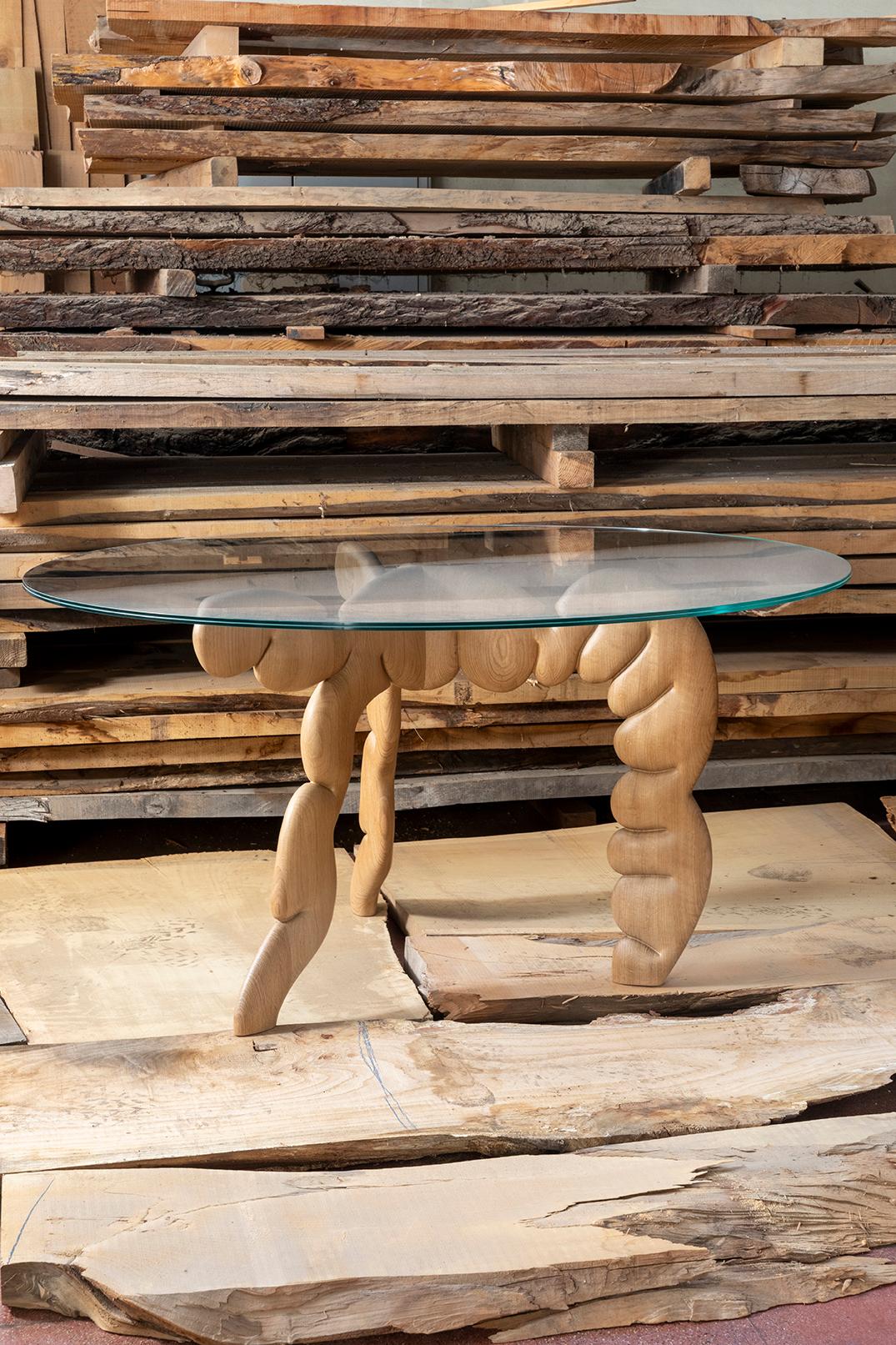 Mesa Olga en madera maciza de roble y tapa de cristal By Matteo Cibic Made in Italy en venta 5